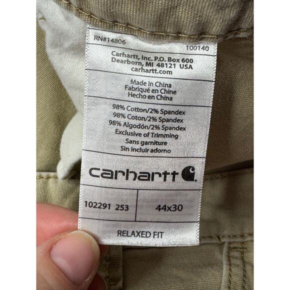 Carhartt Men's Relaxed Fit Straight Leg Khaki Denim Jeans - Size 44x29 - Picture 7 of 7